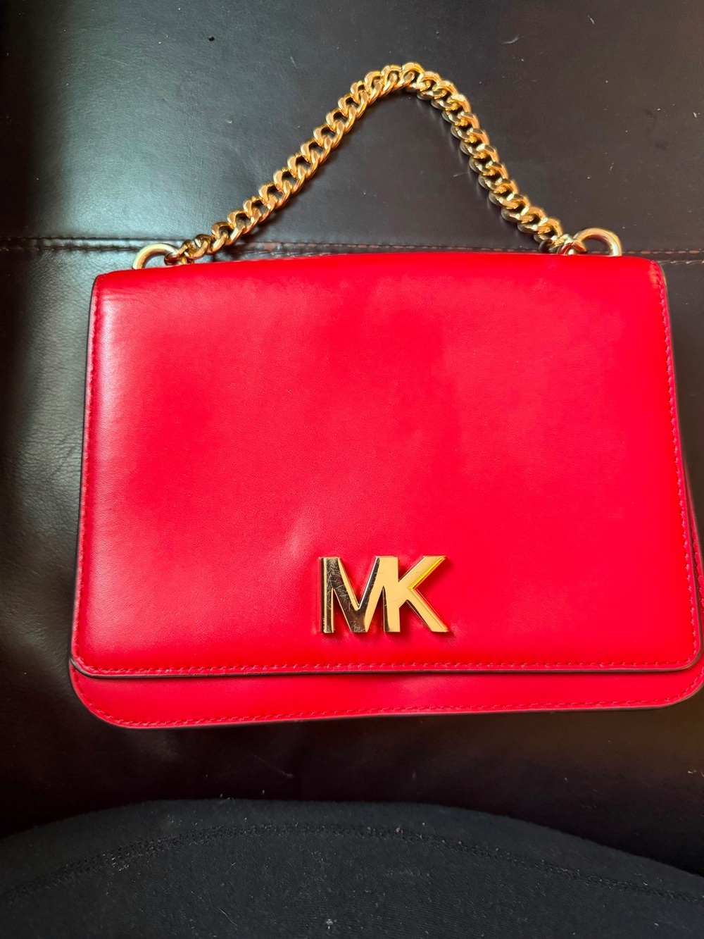 Michael Kors Red Leather Chain-Handle Crossbody Bag